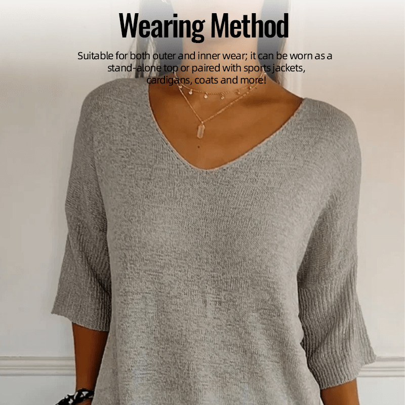 Solid Color Knitted V-neck Top