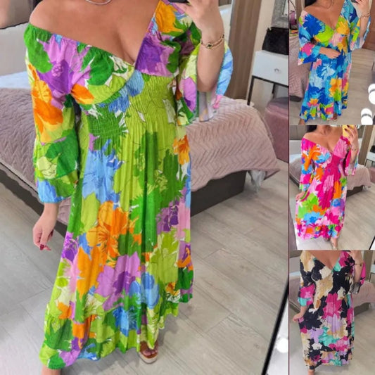 🔥💃V-neck Floral Seaside Vacation Loose Dress