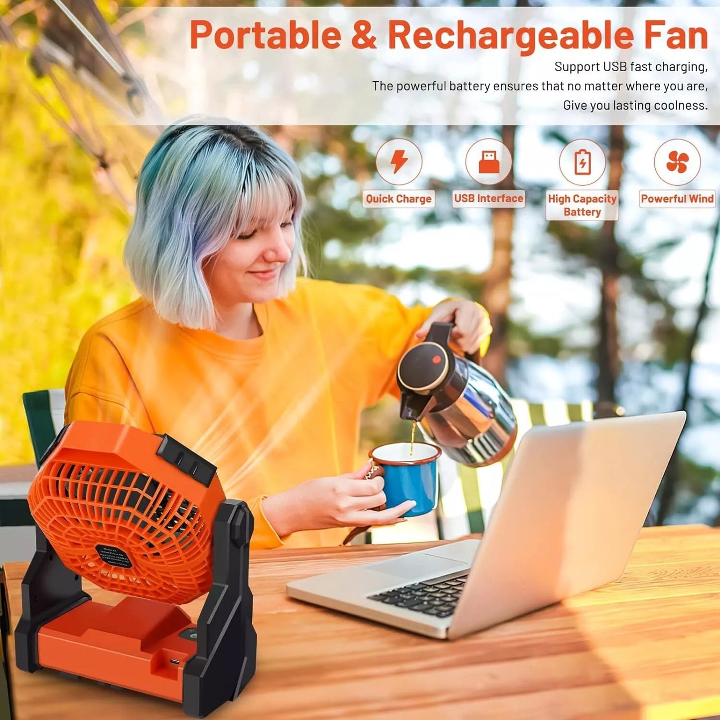 Portable Camping Fan Rechargeable (free delivery)