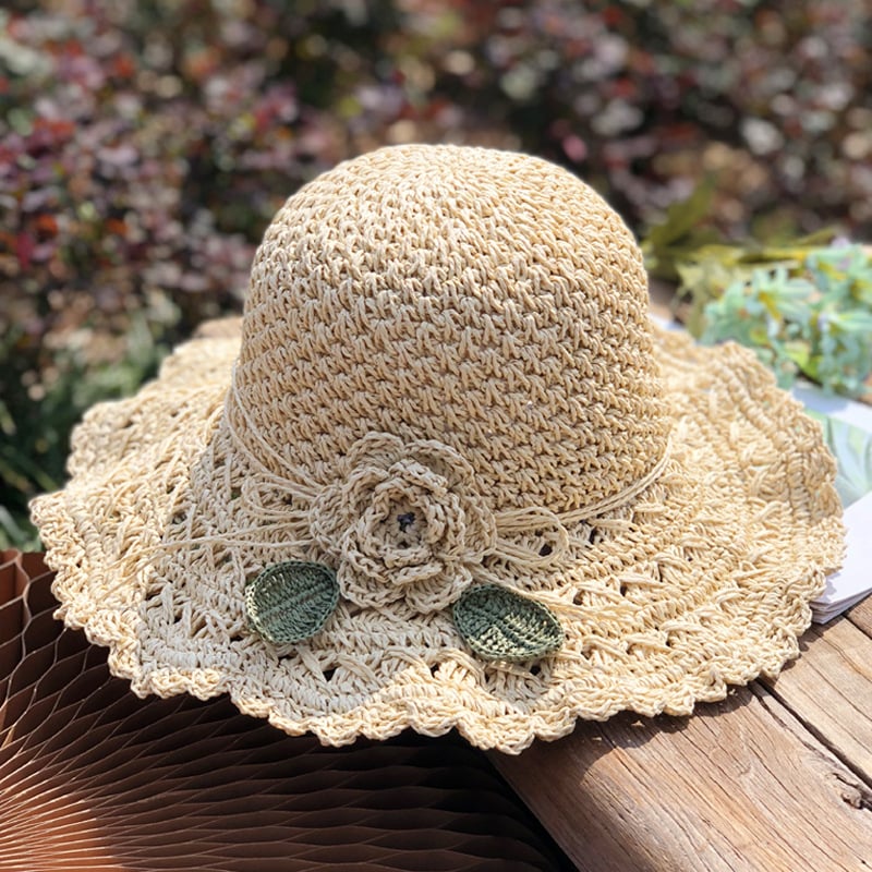 ✨ Elegant Crochet Straw Hat with Ruffle - Foldable Sun Hat