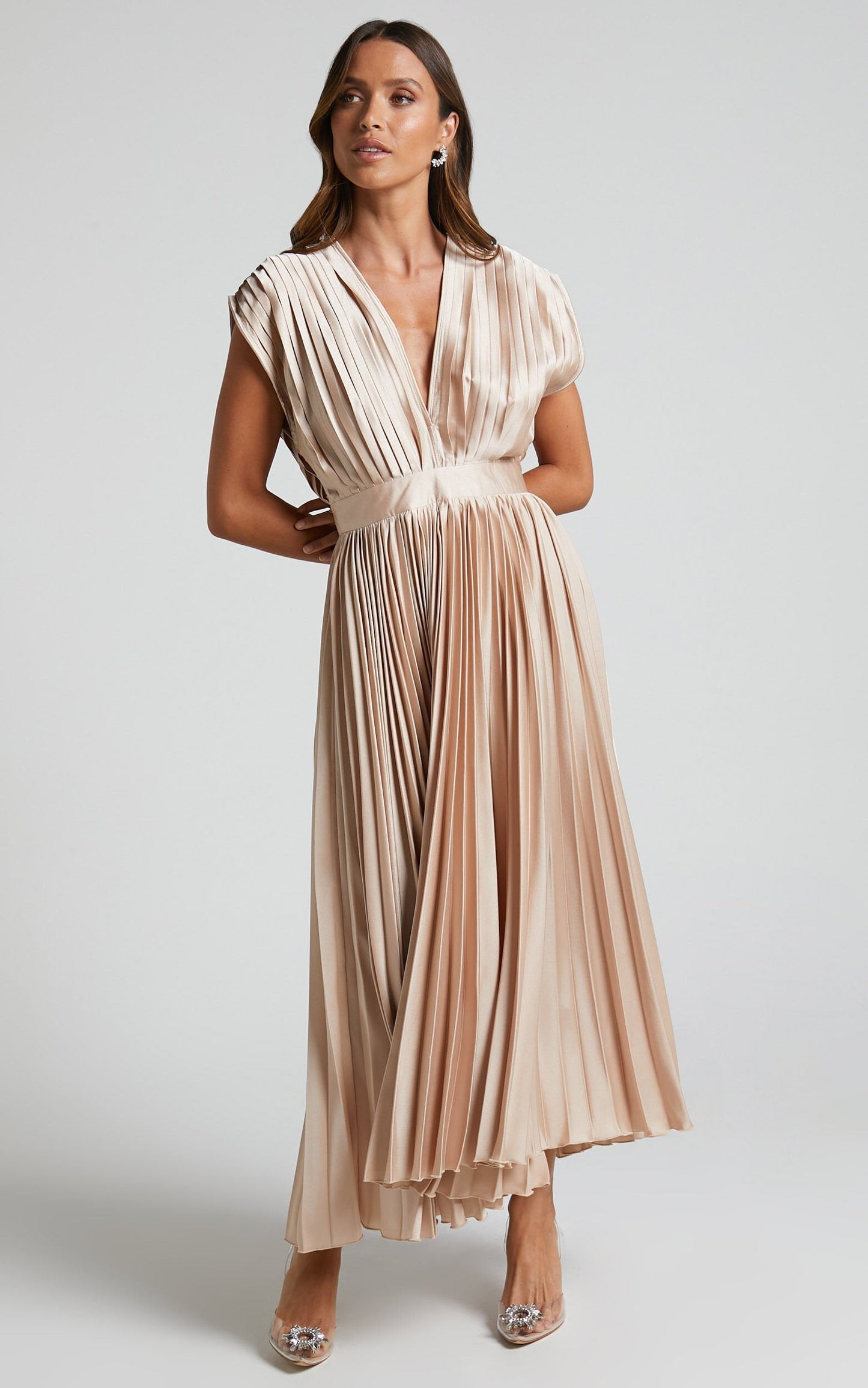 Timeless Elegance: Draped V-Neck Pleated Skirt Dress (Buy 2 Free Shipping)