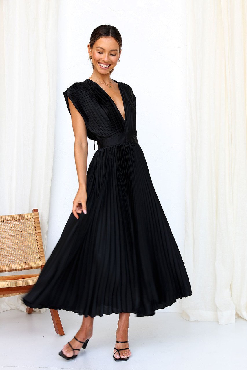 Timeless Elegance: Draped V-Neck Pleated Skirt Dress (Buy 2 Free Shipping)