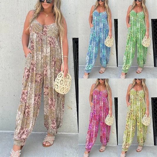 💥Patchwork Print Loose Jumpsuit