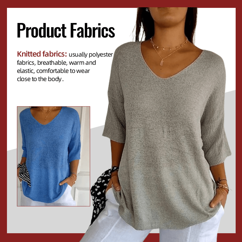 Solid Color Knitted V-neck Top