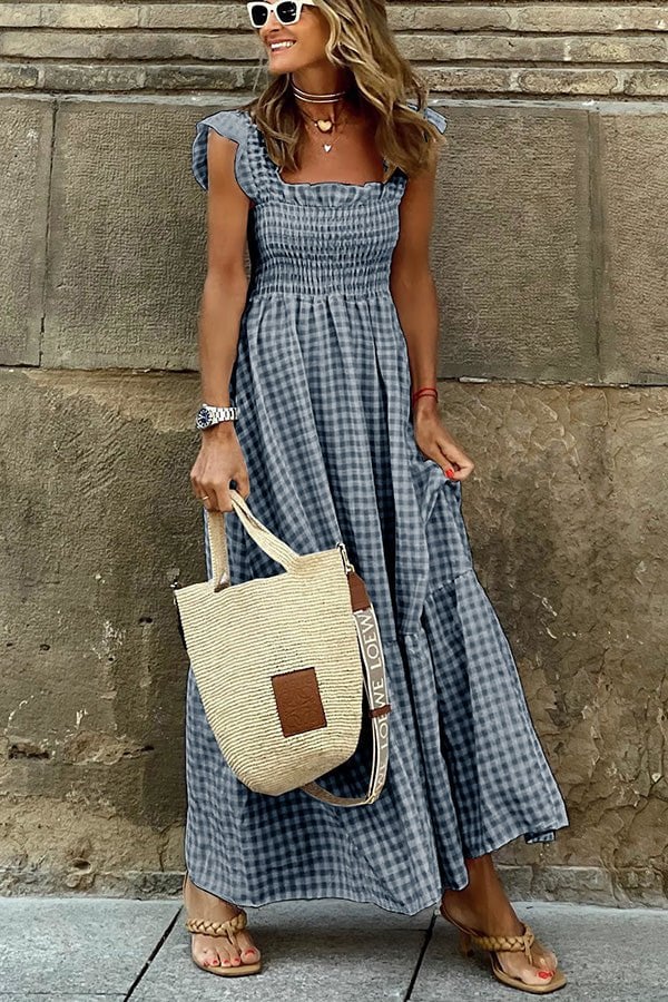 Multi Plaid Smocked Bust Maxi Dress