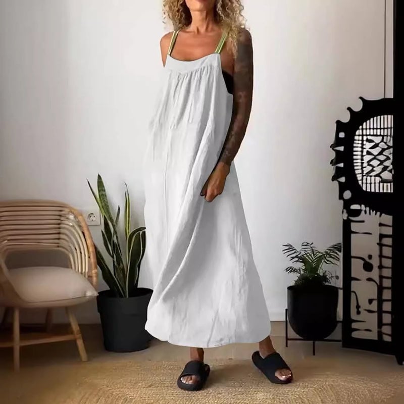 Women's Simple Cotton Linen Sling Dress🔥🔥