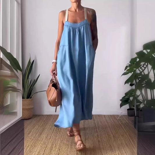 Women's Simple Cotton Linen Sling Dress🔥🔥