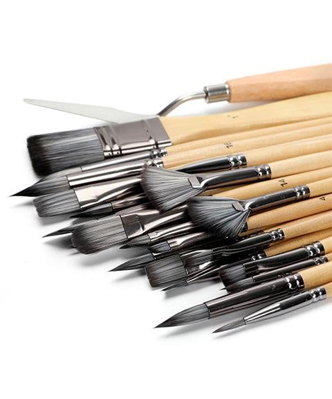 Professional Art Brush With Natural Wood Handles Set Of 24