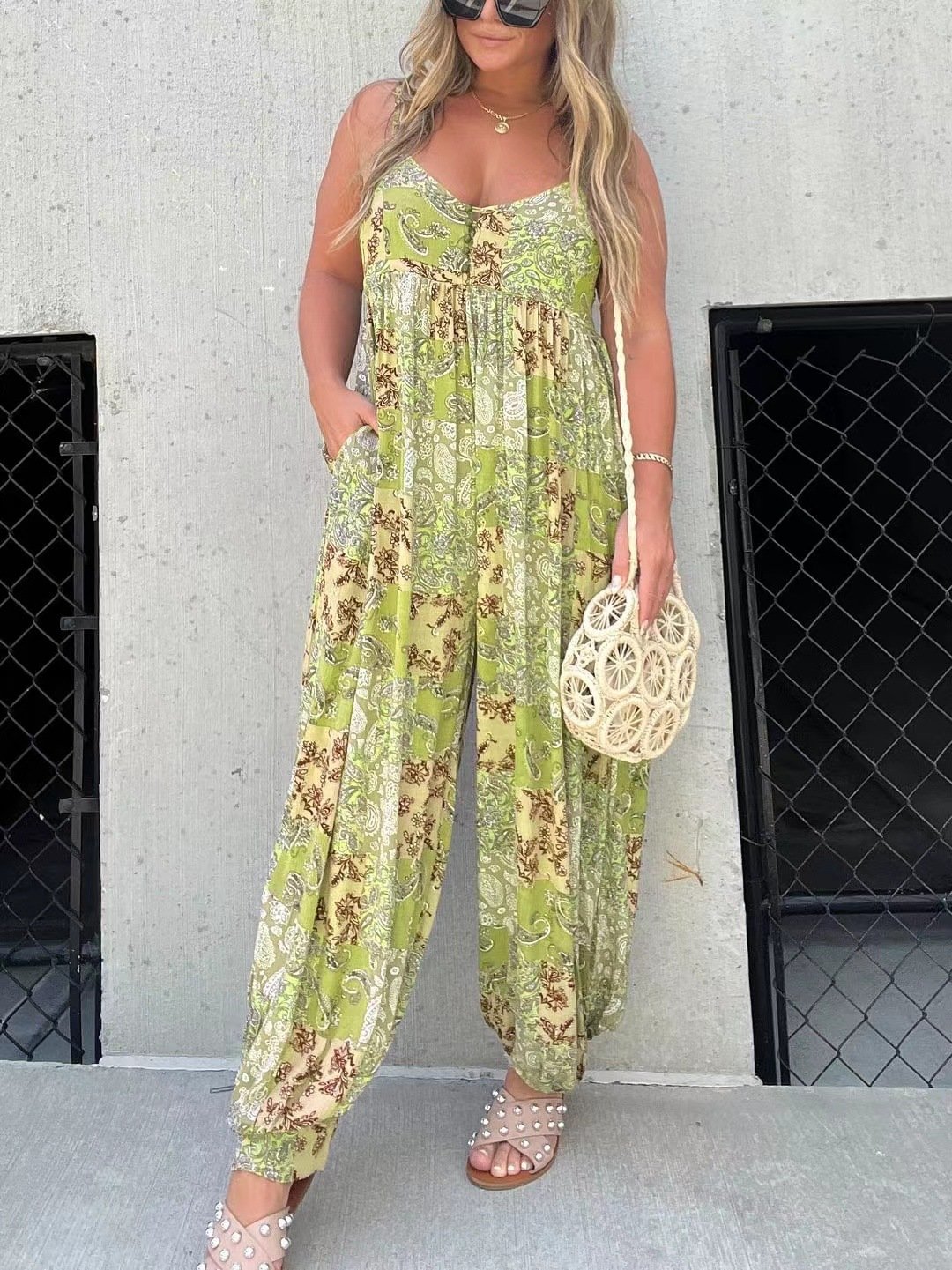 💥Patchwork Print Loose Jumpsuit