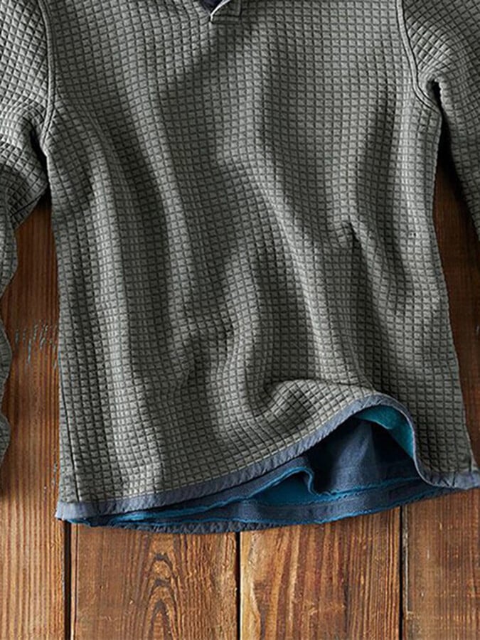 Waffle Collar Long Sleeve T-Shirt