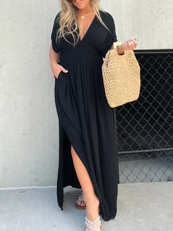 💗SLIT V-NECK EFFORTLESS MAXI LONG DRESS