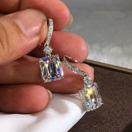 Square Cut Ice Candy Silver Ear Hook Earrings