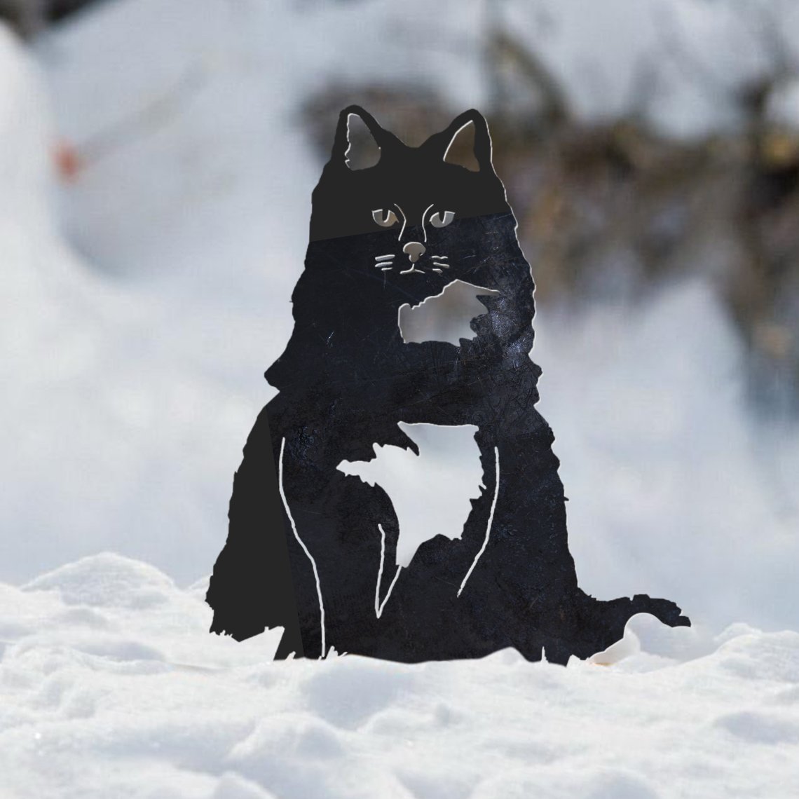 Longhair Cat Metal Silhouette