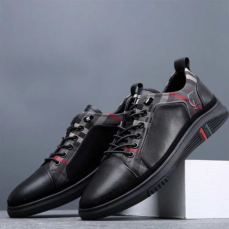 Men's Classic Plaid Versatile Leather Shoes